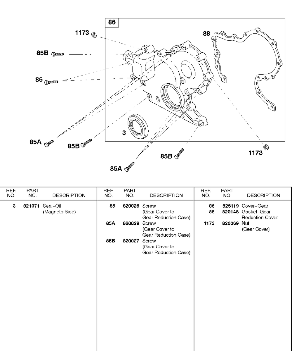 Gear Cover Diagram and Parts List for 437447-0105-XX  Briggs and Stratton Engine
